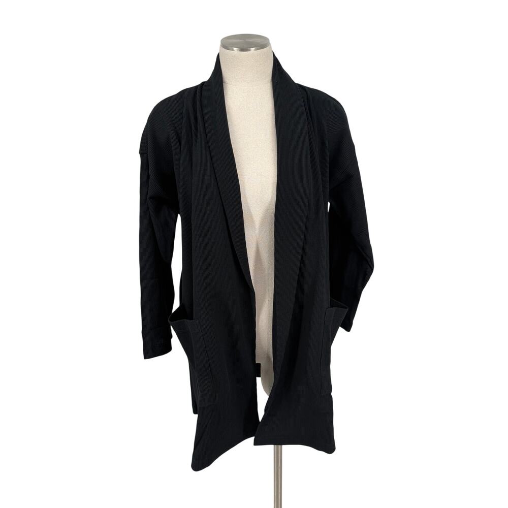 Eileen Fisher Cozy Organic Cotton Thermal Boxy Sleep Cardigan S/M Black/Smoke